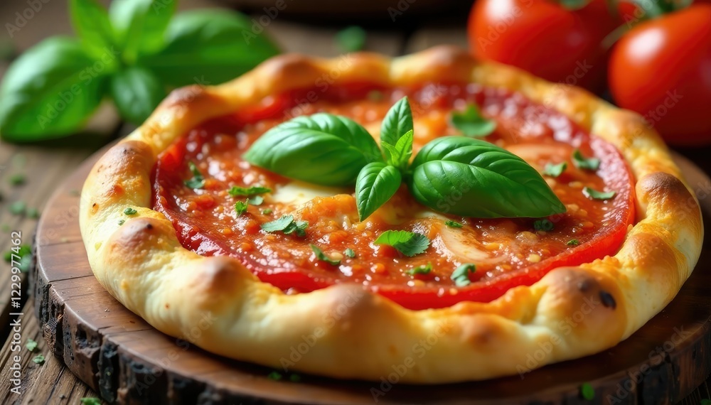 Fresh tomato sauce and basil inside a crispy crust, aromatic, fresh basil Fresh tomato sauce and basil inside a crispy crust, aromatic, fresh basil