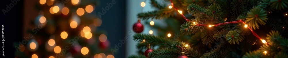 Twinkling fairy lights adorn a elegant Christmas tree with ornaments and garlands EPS, refined, christmas tree Twinkling fairy lights adorn a elegant Christmas tree with ornaments and garlands EPS, refined, christmas tree