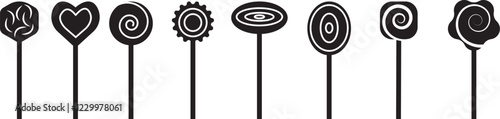 Sweets and candy icon set. Chocolate bars, caramel, toffee and lollipop on sticks, marmalade bears. Confectionery shop elements for birthday kids present cartoon flat isolated vector collection.