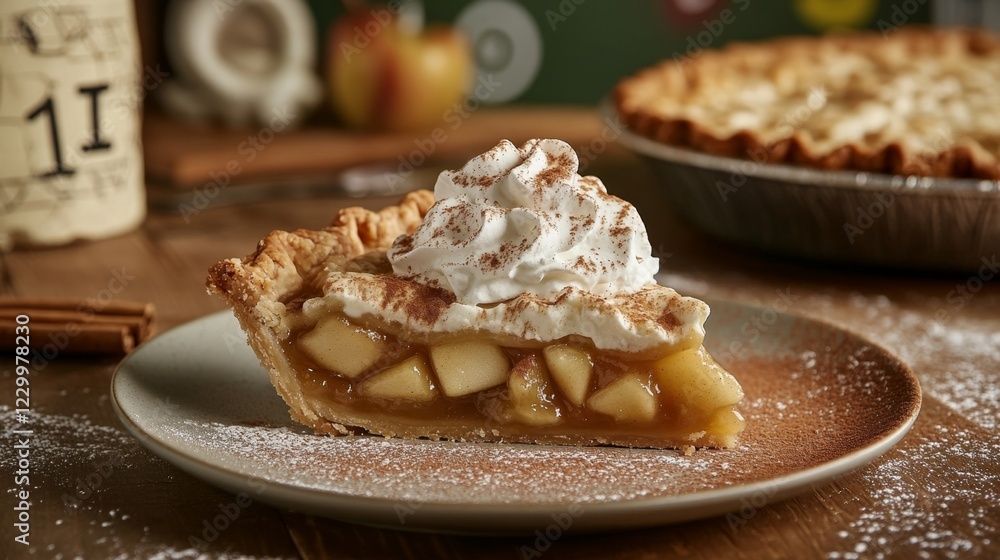 Delicious Slice of Homemade Apple Pie Topped with Whipped Cream Delicious Slice of Homemade Apple Pie Topped with Whipped Cream