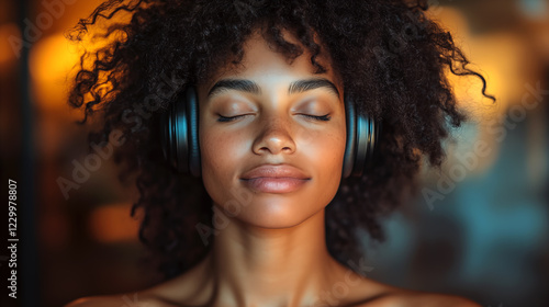 Wallpaper Mural Portrait of a beautiful african american woman listening to music with headphones Torontodigital.ca