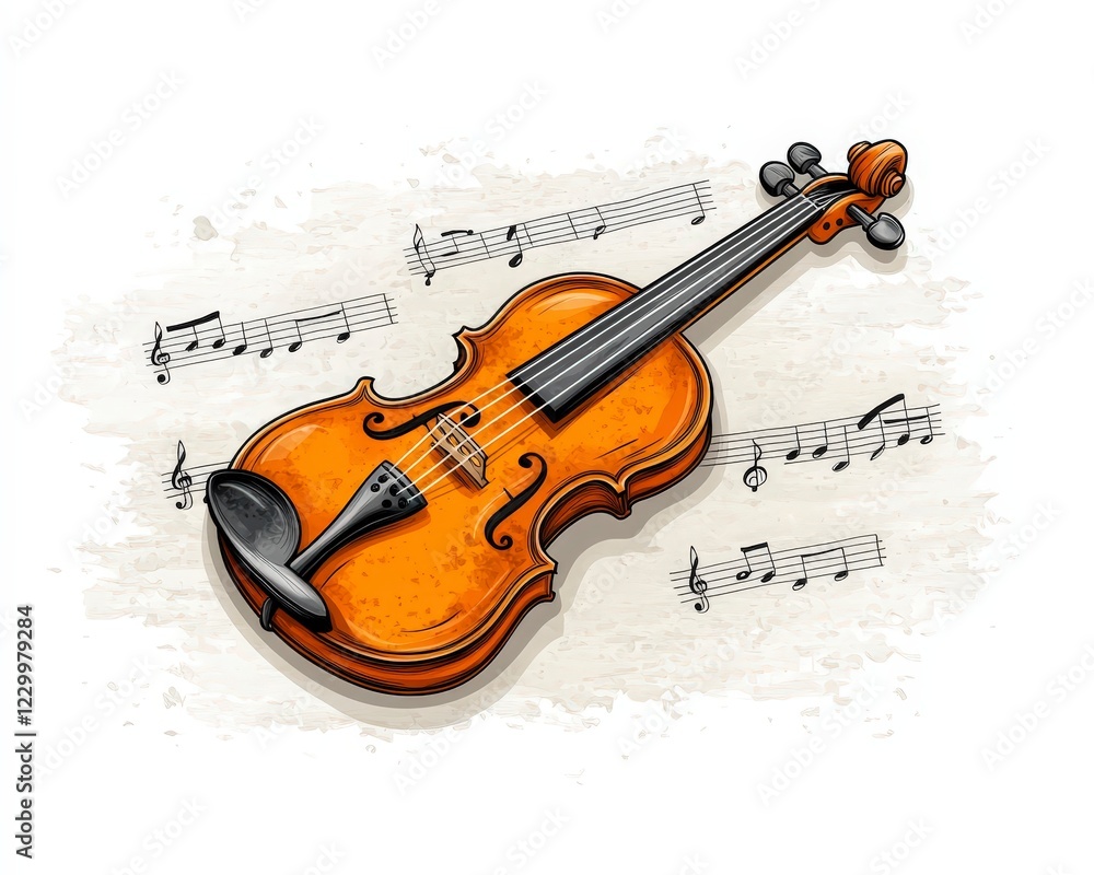 Fototapeta premium Vibrant Violin With Musical Notes In Artistic Style Background