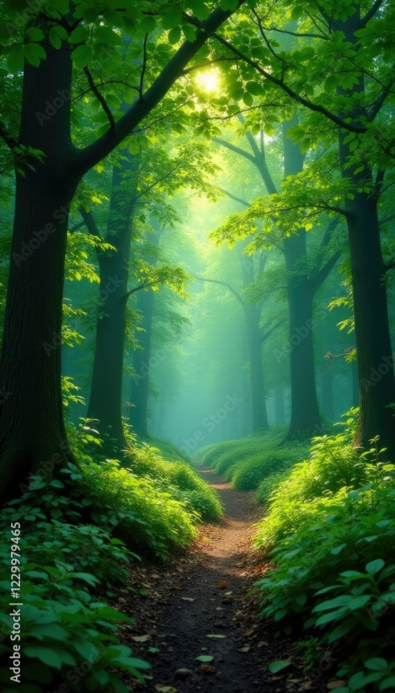 Obraz premium Lush green foliage covering the forest canopy, serenity, atmosphere