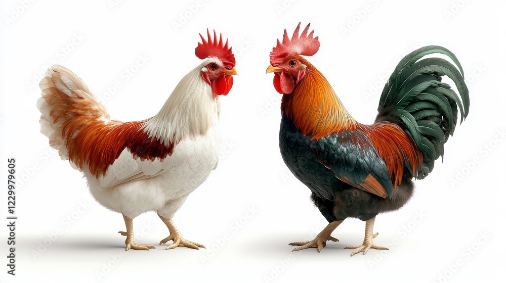 Captivating display of roosters and hens farmyard setting animal photography bright lighting close-up perspective poultry breeds diversity Captivating display of roosters and hens farmyard setting animal photography bright lighting close-up perspective poultry breeds diversity