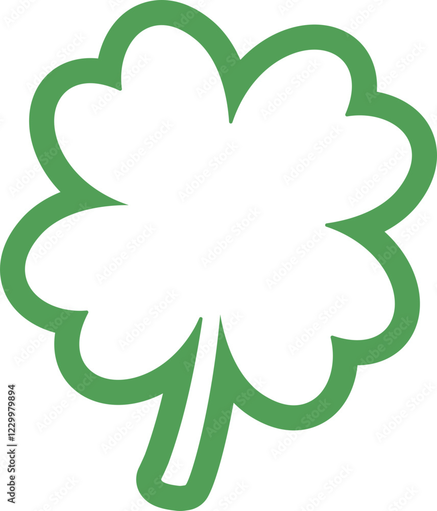 Four Leaf Clover outline icon.
simple shape green shamrock linear flat vector.
Saint Patrick's Day element.
Transparent background. 