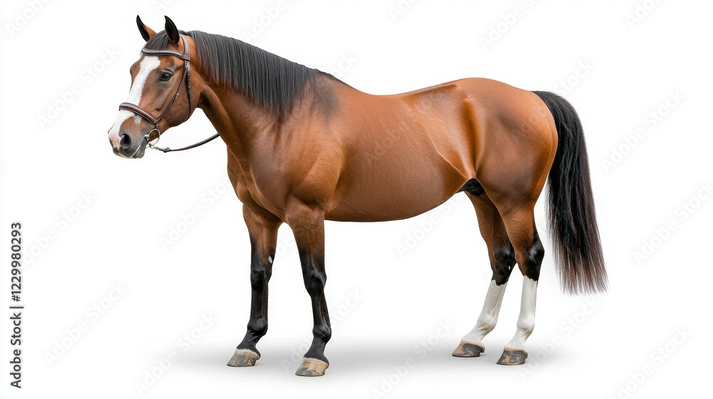 Fototapeta premium Equestrian beauty majestic brown horse in studio animal photography isolated white background fine art perspective animal portrait for art lovers and equestrians