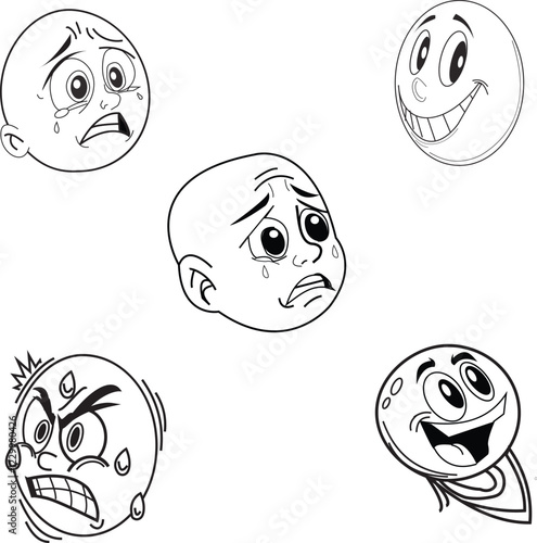 Cartoon vector set of smiling faces and expressions