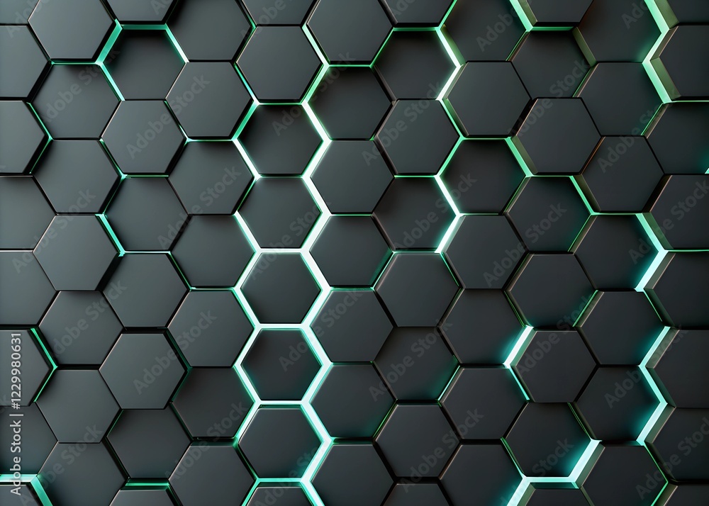 Fototapeta premium Abstract 3d hexagon background with glowing neon lights.. Futuristic technology style.