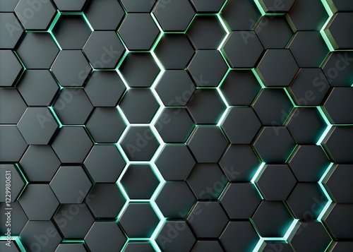 Wallpaper Mural Abstract 3d hexagon background with glowing neon lights.. Futuristic technology style. Torontodigital.ca