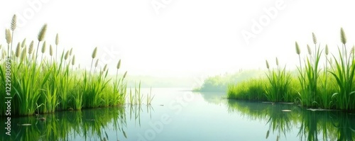 Wallpaper Mural Serene wetland landscape with long green grass and reeds isolated on white background for copy space, peaceful atmosphere, isolation, copy space Torontodigital.ca