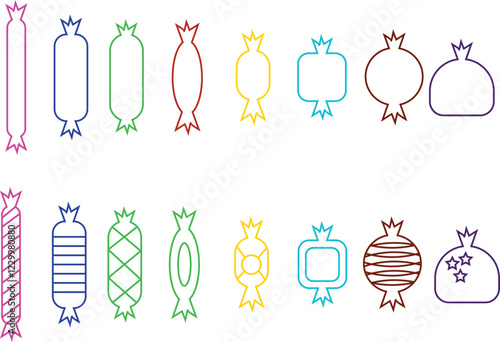 Sweets and candy icon set. Chocolate bars, caramel, toffee and lollipop on sticks, marmalade bears. Confectionery shop elements for birthday kids present cartoon flat isolated vector collection.