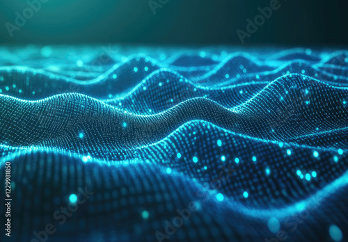 Abstract Digital Wave with Glowing Blue Dots on Black Background