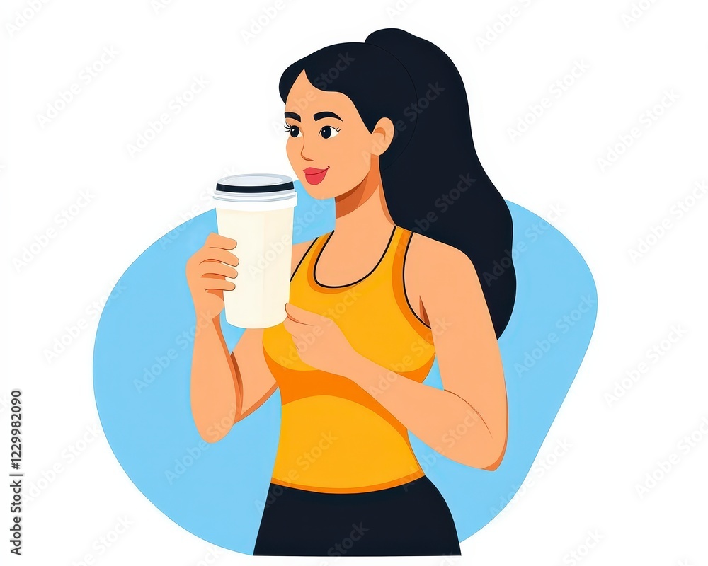 Young Woman Enjoying a Warm Beverage in Sporty Attire Young Woman Enjoying a Warm Beverage in Sporty Attire