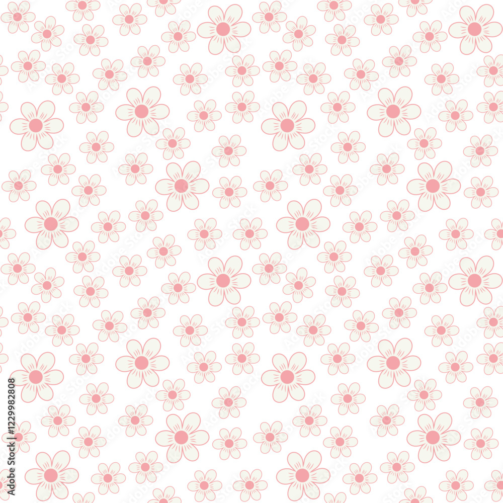 Simple floral pattern features evenly spaced, delicate flowers in soft pastel colors on a light, neutral background. For textiles, cotton fabric, covers, wallpaper, print, postcard, scrapbooking. Simple floral pattern features evenly spaced, delicate flowers in soft pastel colors on a light, neutral background. For textiles, cotton fabric, covers, wallpaper, print, postcard, scrapbooking.
