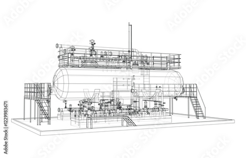 Industrial tank with valves. Vector rendered of 3d