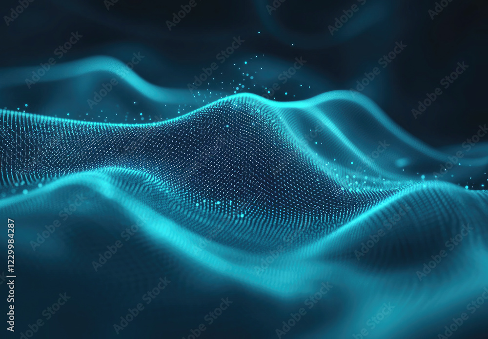 Obraz premium Abstract Digital Wave with Glowing Blue Dots on Black Background