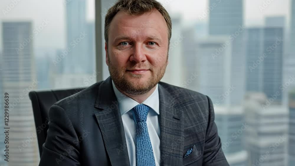 A professional business manager, dressed in a formal suit, stands confidently in his well-organized office. His facial expression reflects determination and leadership, personifying corporate success. A professional business manager, dressed in a formal suit, stands confidently in his well-organized office. His facial expression reflects determination and leadership, personifying corporate success.