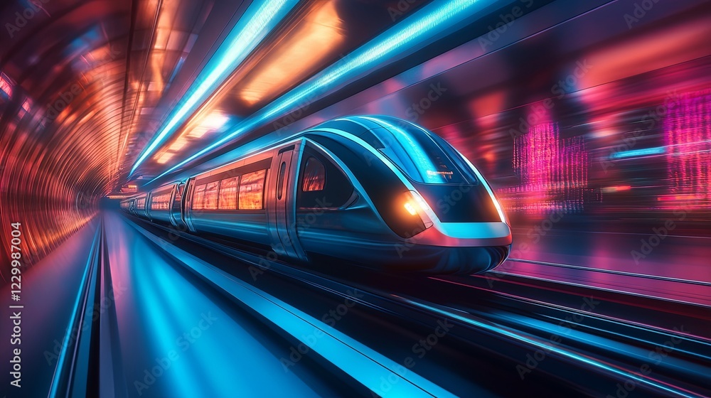 Futuristic train in neon tunnel urban transport digital art vibrant environment dynamic viewpoint Futuristic train in neon tunnel urban transport digital art vibrant environment dynamic viewpoint