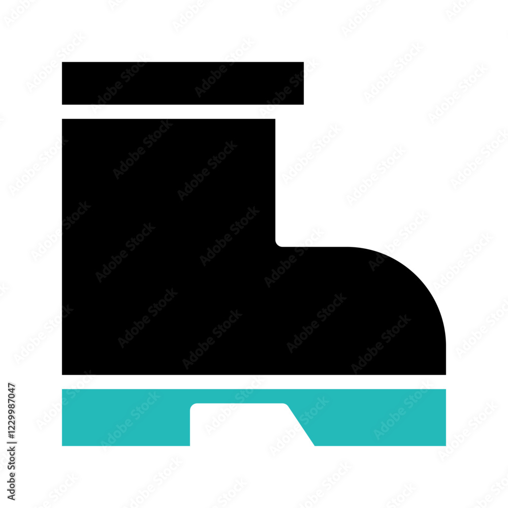 Simple Black Boot Icon with Cyan Sole on White Background Simple Black Boot Icon with Cyan Sole on White Background
