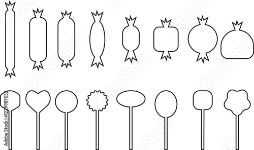 Sweets and candy icon set. Chocolate bars, caramel, toffee and lollipop on sticks, marmalade bears. Confectionery shop elements for birthday kids present cartoon flat isolated vector collection.