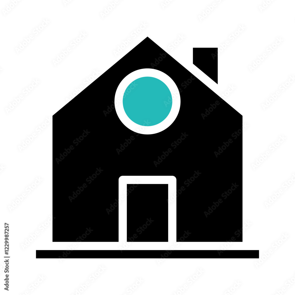 Black house with teal circle, isolated over white Black house with teal circle, isolated over white