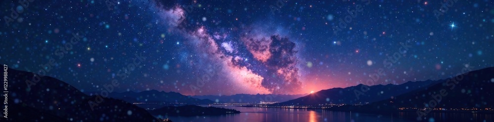 Naklejka premium Bright lights illuminating darkening sky, Darkening, Lights