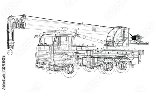Car crane. Vector rendering of 3d