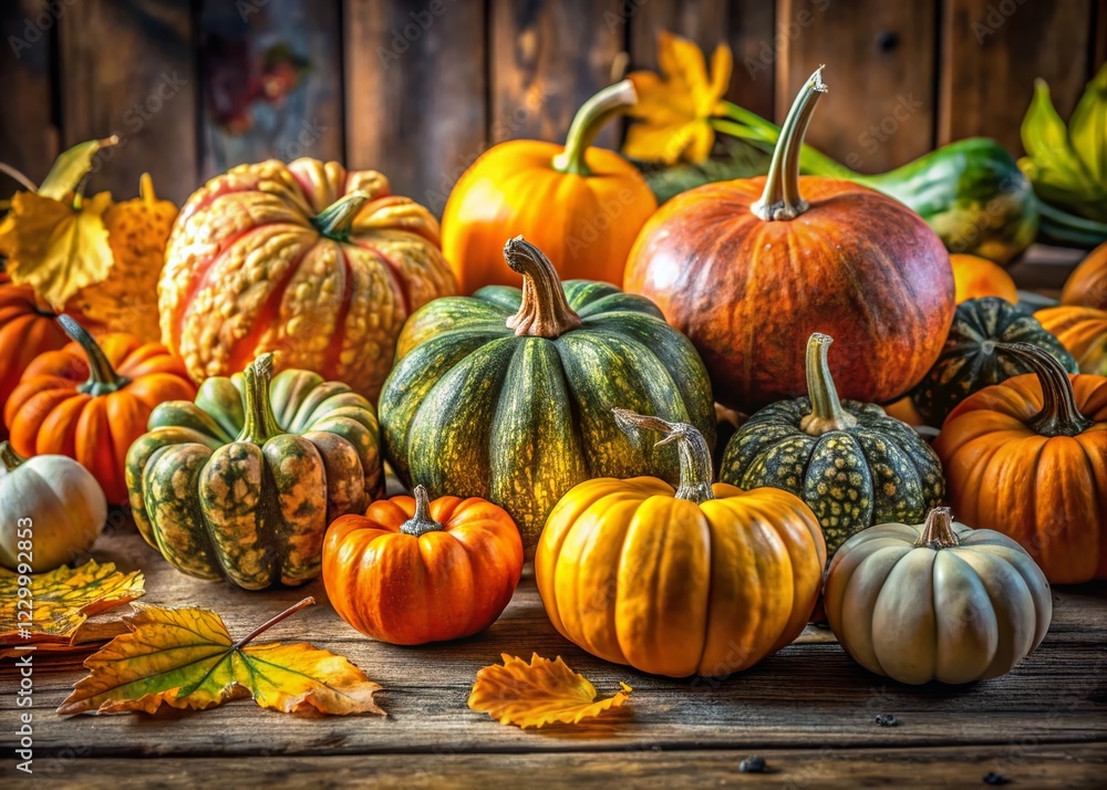 Autumn Gourd and Pumpkin Still Life: Vibrant Fall Harvest Colors Autumn Gourd and Pumpkin Still Life: Vibrant Fall Harvest Colors