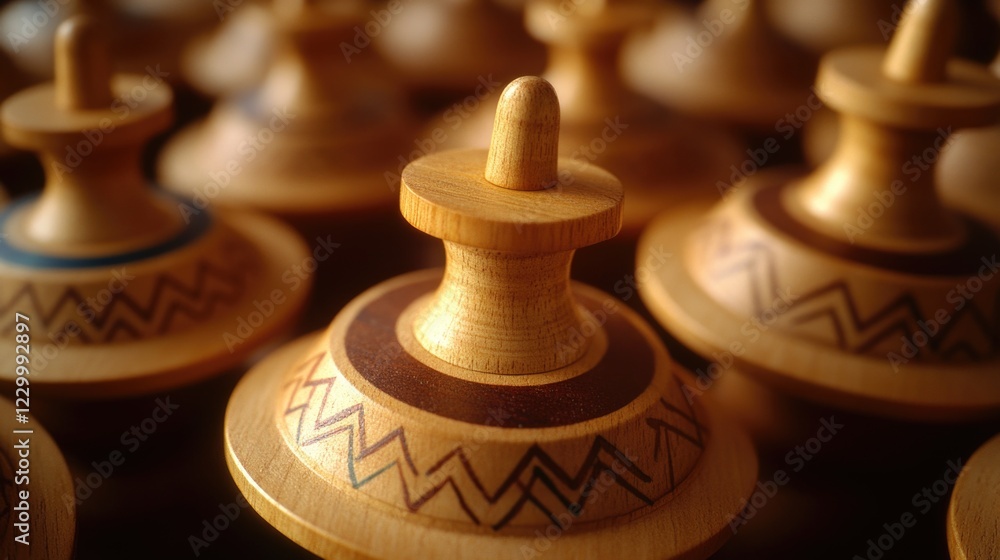 A collection of wooden vases with a zigzag pattern on the top. The vases are all different sizes and shapes A collection of wooden vases with a zigzag pattern on the top. The vases are all different sizes and shapes