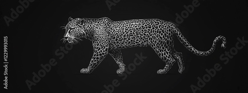 Monochrome Leopard Stride Art Minimalist Illustration in Black and White for Print or Digital Design photo