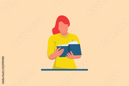 Book reading concept. Colored flat vector illustration isolated.