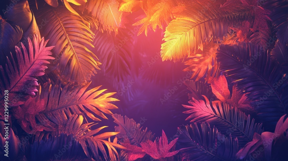 Vibrant Tropical Palm Leaves Illuminated With Neon Hues Vibrant Tropical Palm Leaves Illuminated With Neon Hues