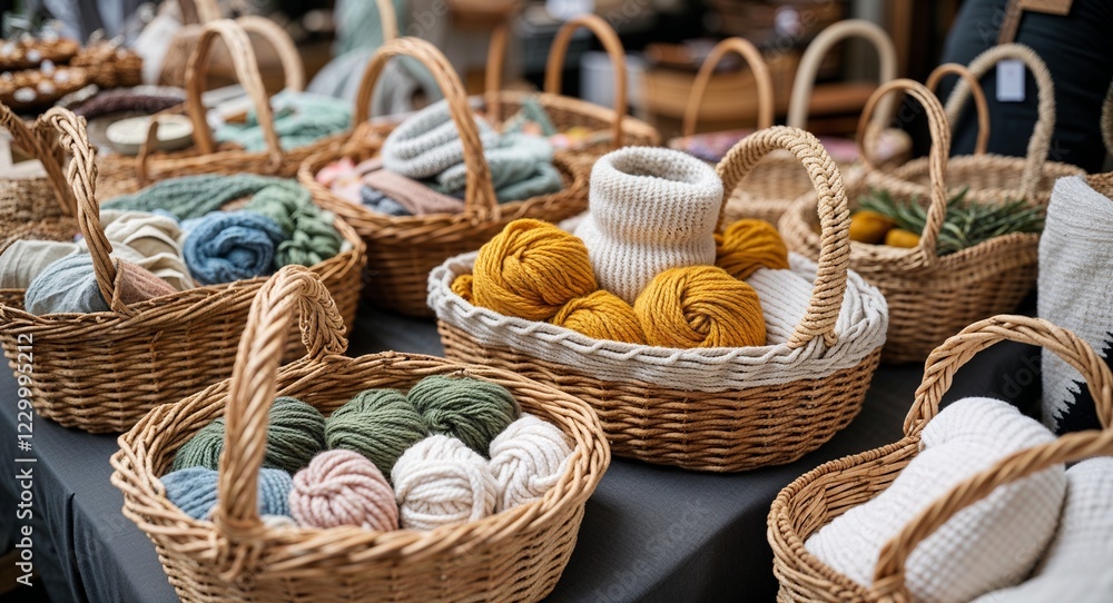 Obraz premium cozy pop up market with handmade goods in baskets