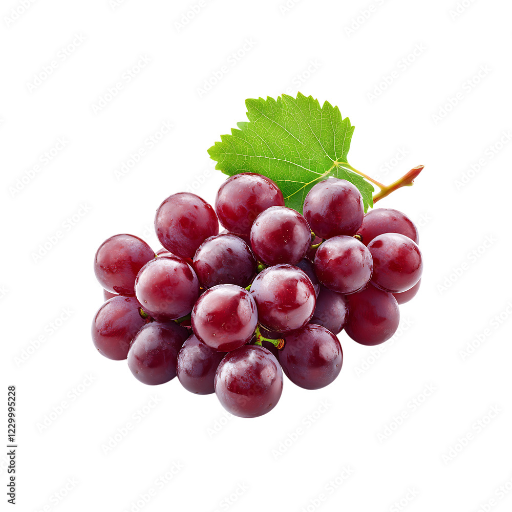 Fototapeta premium A bunch of red grapes with leaf isolated on a transparent background, in a PNG format