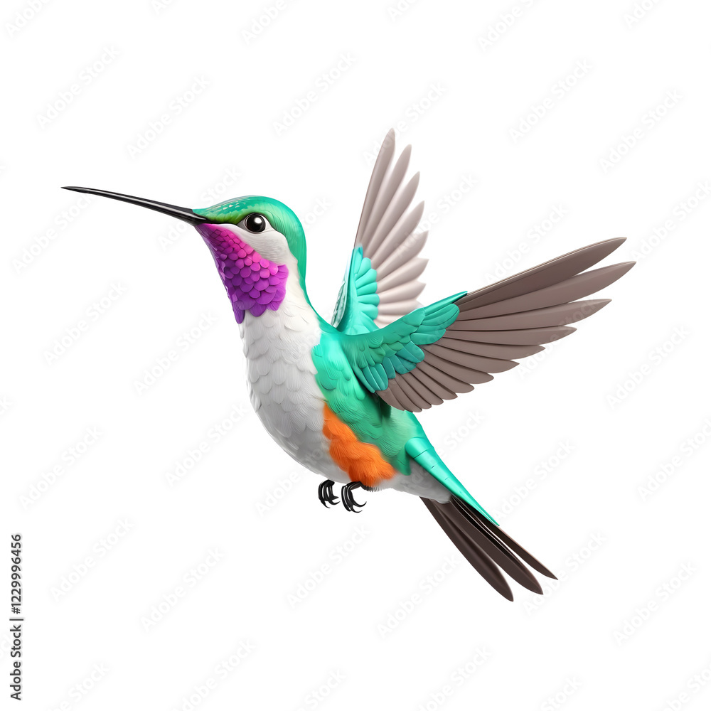 Fototapeta premium Vibrant 3D Hummingbird in Flight Against a Transparent Background