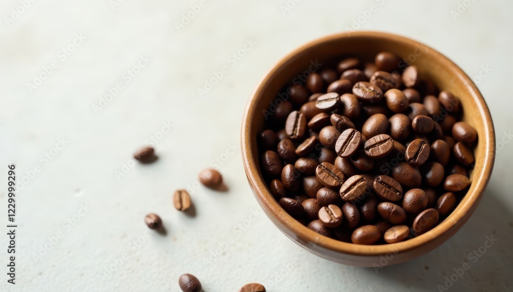 Fototapeta premium Two types of coffee beans being combined in a bowl, coffee, mixing bowl