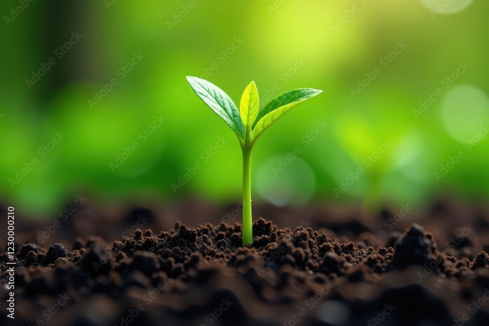 Fototapeta premium Vibrant green coffee seedlings sprout, lush foliage , new growth, greenery