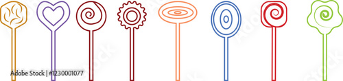 Sweets and candy icon set. Chocolate bars, caramel, toffee and lollipop on sticks, marmalade bears. Confectionery shop elements for birthday kids present cartoon flat isolated vector collection.