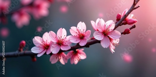 Wallpaper Mural intricate stems of pink cherry blossoms growing on a dark branch, abstract backgrounds, floral details, tree branches Torontodigital.ca