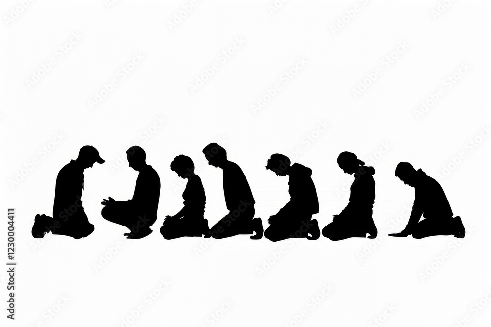 Obraz premium People Kneeling in Prayer Silhouette