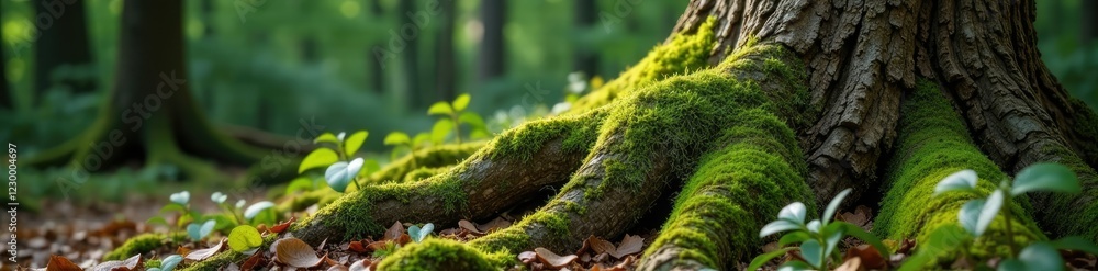 Rough bark and moss on ancient tree background, rough textures, mossy tree trunks Rough bark and moss on ancient tree background, rough textures, mossy tree trunks