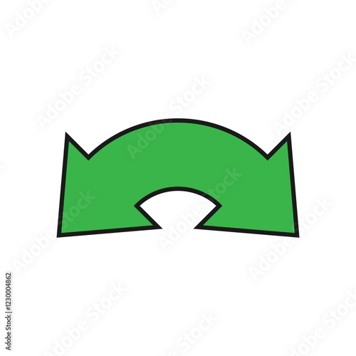 Dual semi circle arrow. Semicircular curved wide double ended green arrow with outline.