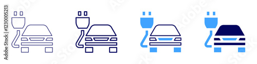 Electric car range icon in 4 different styles. Thin Line, Line, Bold, and Bold Line. Duotone style. Editable stroke