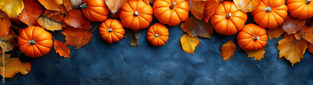 Autumn background with mini pumpkins and wooden table, top view banner for seasonal design Autumn background with mini pumpkins and wooden table, top view banner for seasonal design