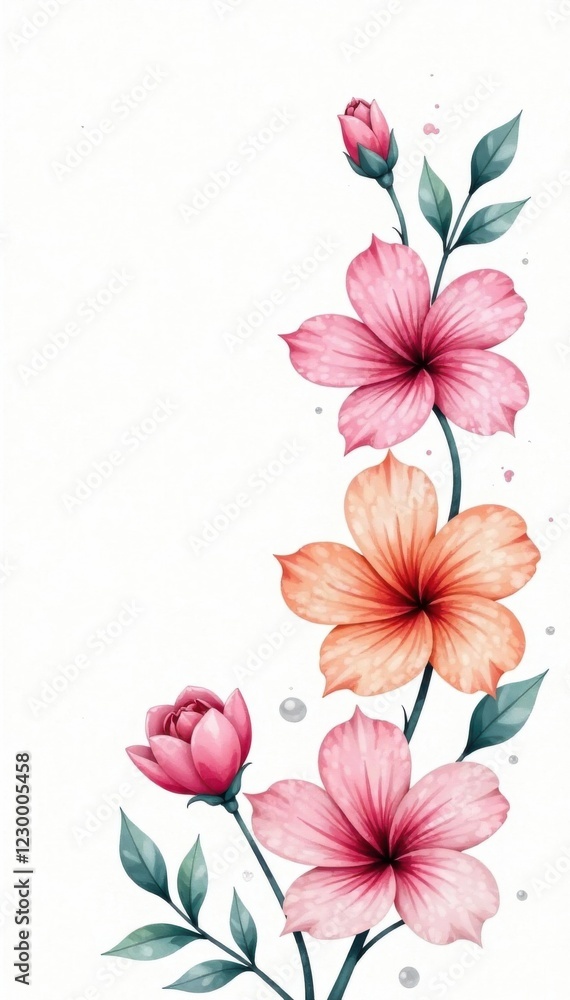 Fototapeta premium Delicate watercolor blooms on a white background , nature, floral