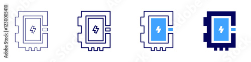 Electric fuse box icon in 4 different styles. Thin Line, Line, Bold, and Bold Line. Duotone style. Editable stroke