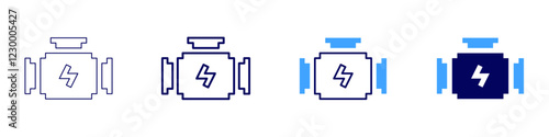 Electric engine icon in 4 different styles. Thin Line, Line, Bold, and Bold Line. Duotone style. Editable stroke