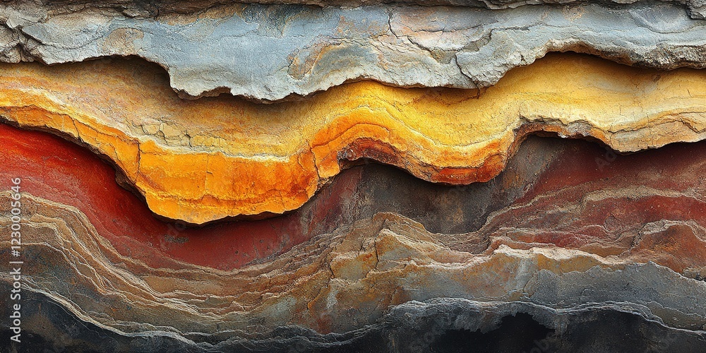 Fototapeta premium Colorful layers of sedimentary rock showcasing geological formations in a natural landscape