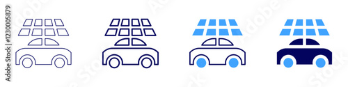 Electric power car icon in 4 different styles. Thin Line, Line, Bold, and Bold Line. Duotone style. Editable stroke