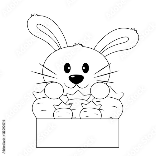 Cute Rabbit with a box of carrots in black and white